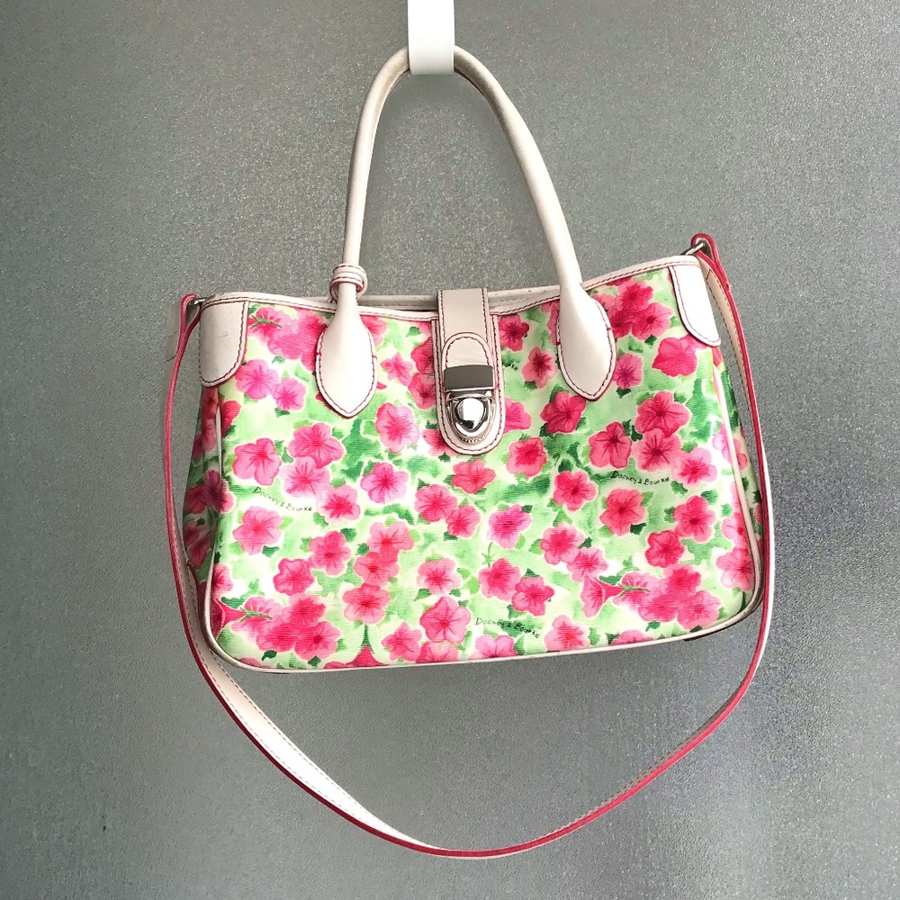 Dooney and Bourke Pink Petunia Floral Cotton Coated Bag w Strap EUC